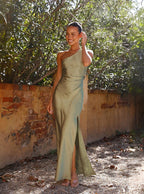 Robe Longue Femme Épaule Asymétrique Fente Latérale Soirée Mariage Invitée - Hiverline