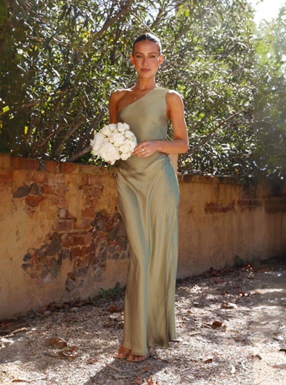 Robe Longue Femme Épaule Asymétrique Fente Latérale Soirée Mariage Invitée - Hiverline