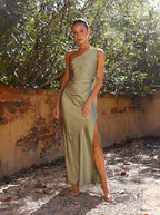 Robe Longue Femme Épaule Asymétrique Fente Latérale Soirée Mariage Invitée - Hiverline