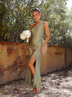 Robe Longue Femme Épaule Asymétrique Fente Latérale Soirée Mariage Invitée - Hiverline