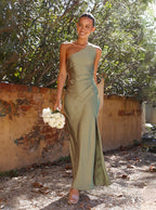 Robe Longue Femme Épaule Asymétrique Fente Latérale Soirée Mariage Invitée - Hiverline
