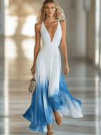 Robe Longue Plissée Femme Chiffon Dégradé Décolleté V – Soirée, Mariage, Événement Formel - Hiverline