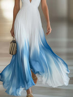 Robe Longue Plissée Femme Chiffon Dégradé Décolleté V – Soirée, Mariage, Événement Formel - Hiverline