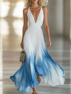Robe Longue Plissée Femme Chiffon Dégradé Décolleté V – Soirée, Mariage, Événement Formel - Hiverline