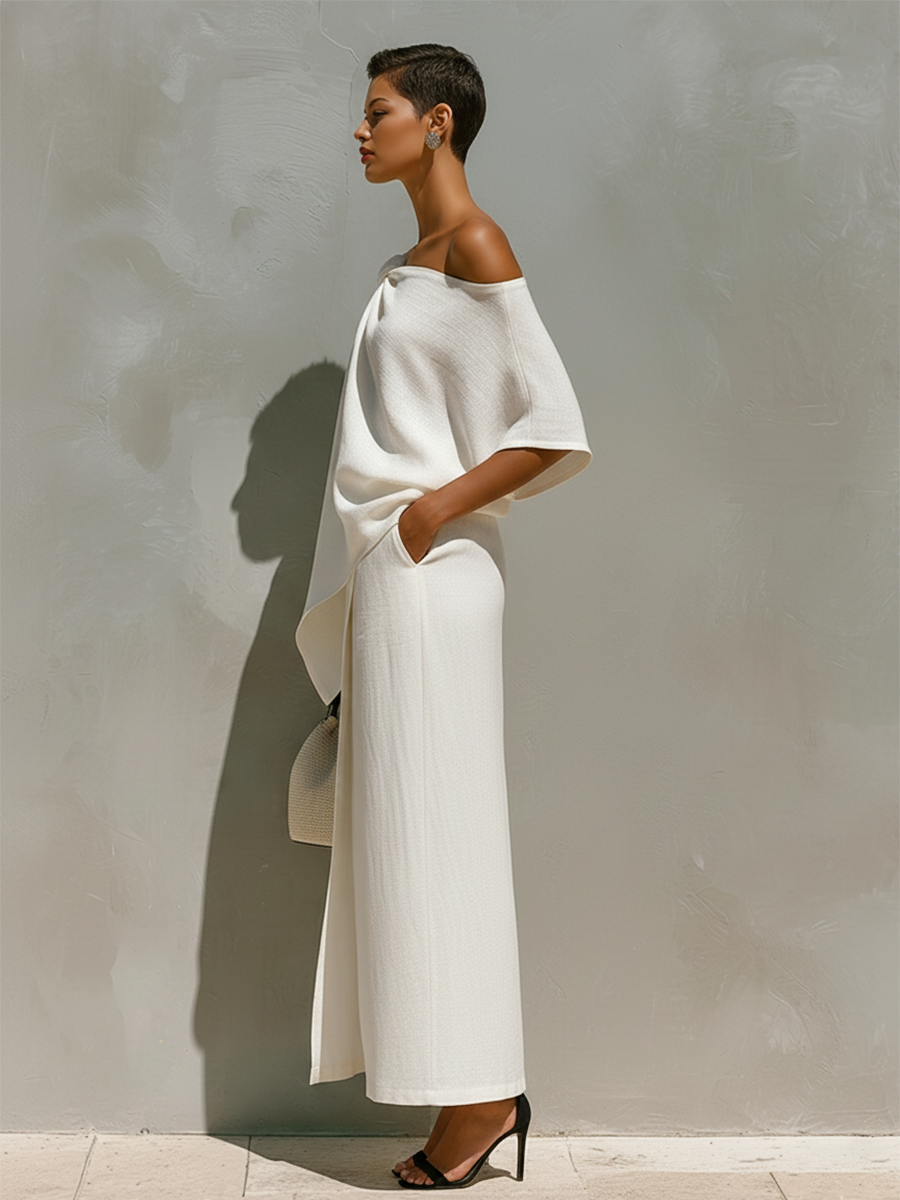 Robe Maxi Femme à Une Épaule Nœud Décoratif Fente Avant Soirée Minimaliste - Hiverline
