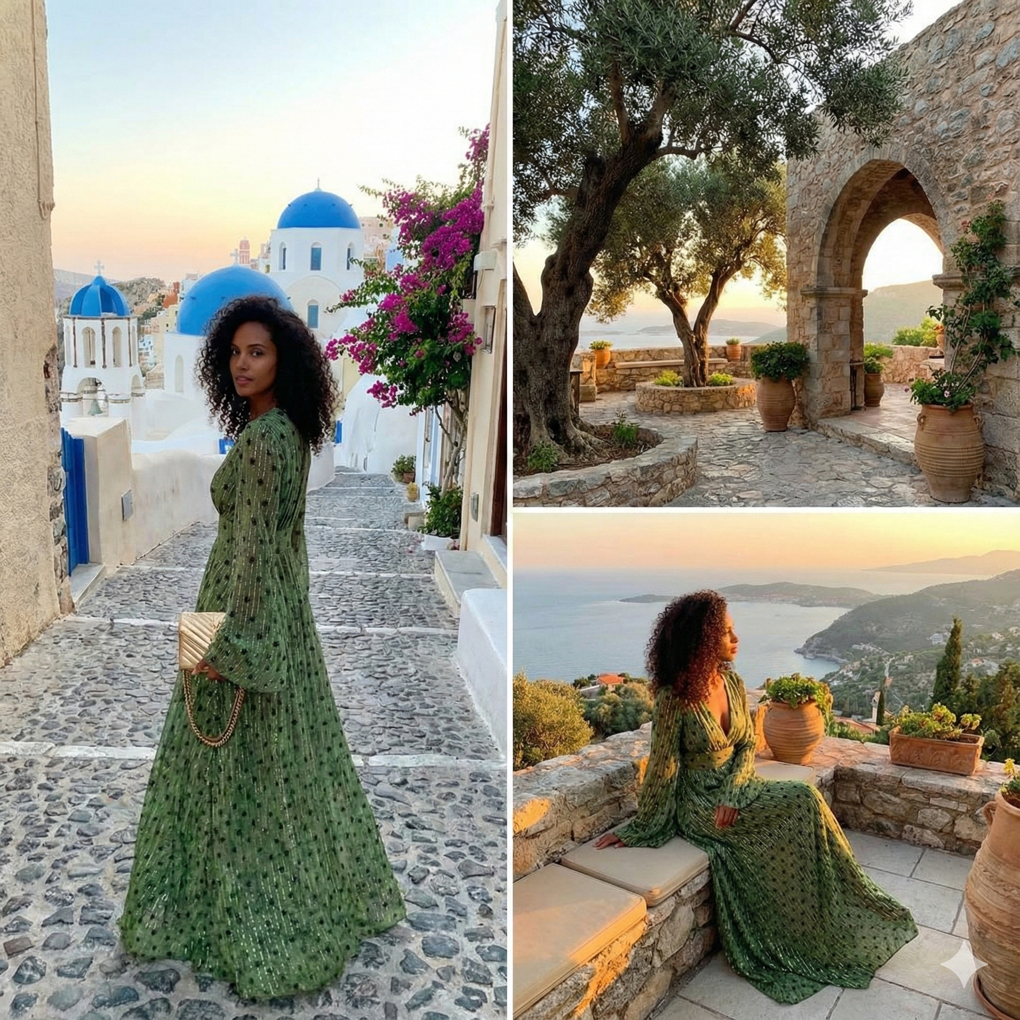 Robe Maxi Femme Boho Col V Manches Longues Fluide Pois Soirée Mariage Invitée Plage Vacances - Hiverline
