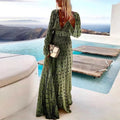 Robe Maxi Femme Boho Col V Manches Longues Fluide Pois Soirée Mariage Invitée Plage Vacances - Hiverline