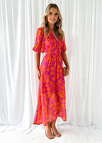 Robe Maxi Femme Col en V Fleurie Manches Bouffantes Mariage Invitée Été - Hiverline