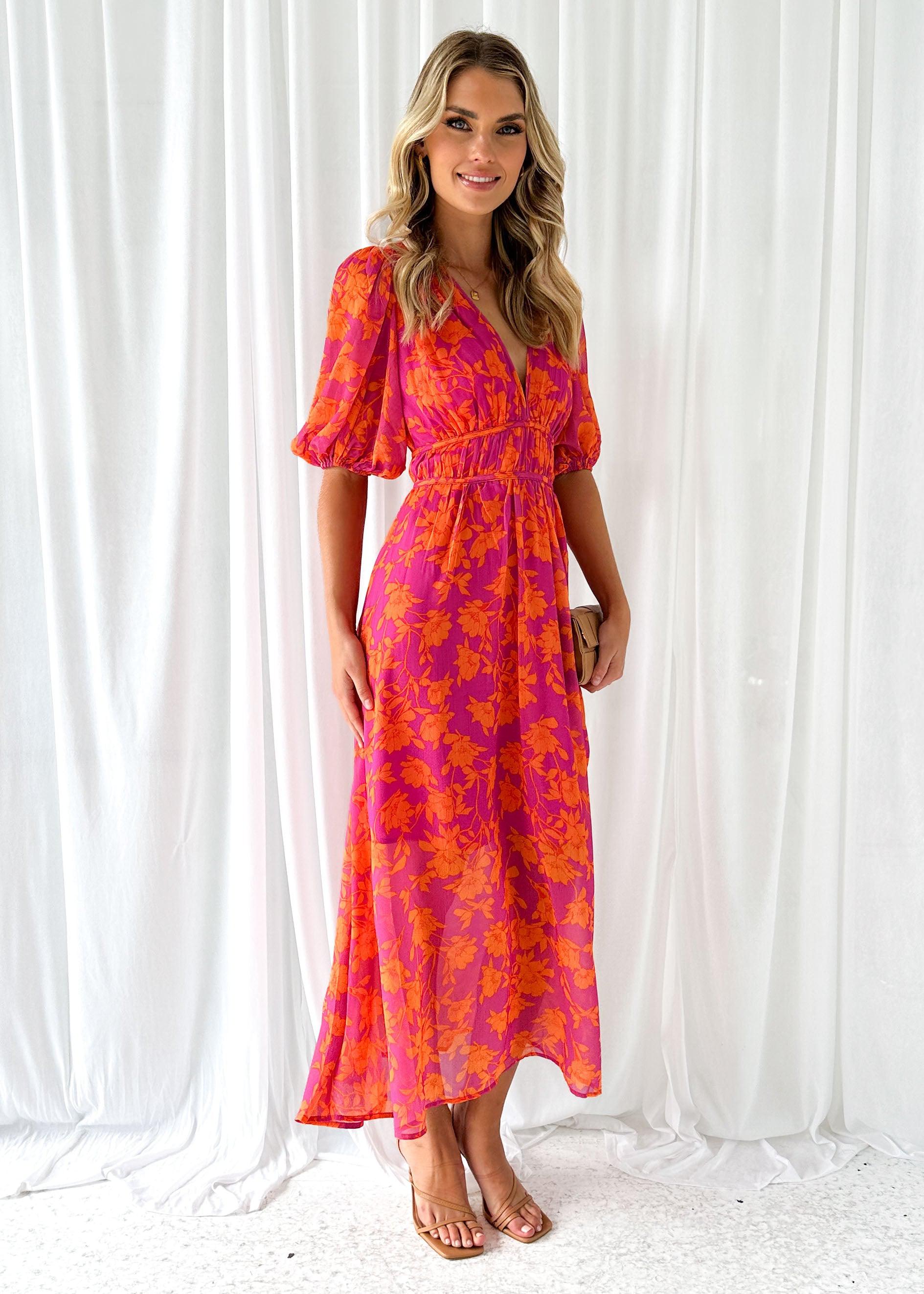 Robe Maxi Femme Col en V Fleurie Manches Bouffantes Mariage Invitée Été - Hiverline