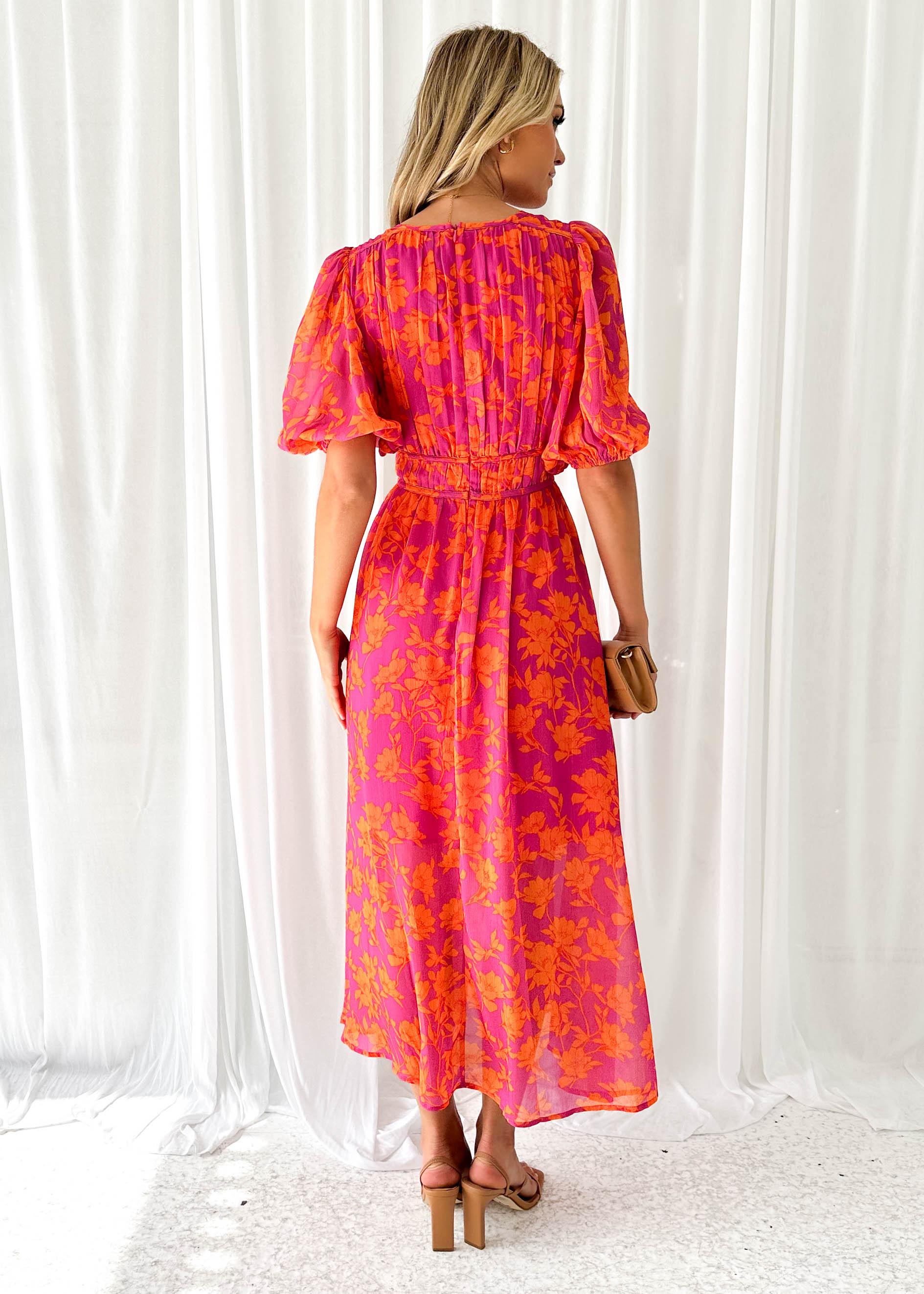 Robe Maxi Femme Col en V Fleurie Manches Bouffantes Mariage Invitée Été - Hiverline