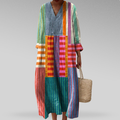 Robe Maxi Oversize Femme Col V Rayures Colorblock Patchwork Casual Été - Hiverline