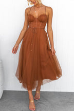Robe Midi Corset Femme à Jupe en Tulle & Bretelles Spaghetti | Mariage Invitée Été - Hiverline