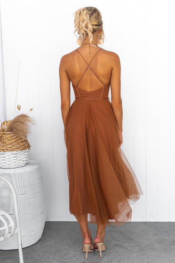 Robe Midi Corset Femme à Jupe en Tulle & Bretelles Spaghetti | Mariage Invitée Été - Hiverline