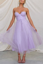 Robe Midi Corset Femme à Jupe en Tulle & Bretelles Spaghetti | Mariage Invitée Été - Hiverline