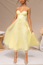 Robe Midi Corset Femme à Jupe en Tulle & Bretelles Spaghetti | Mariage Invitée Été - Hiverline