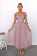 Robe Midi Corset Femme à Jupe en Tulle & Bretelles Spaghetti | Mariage Invitée Été - Hiverline