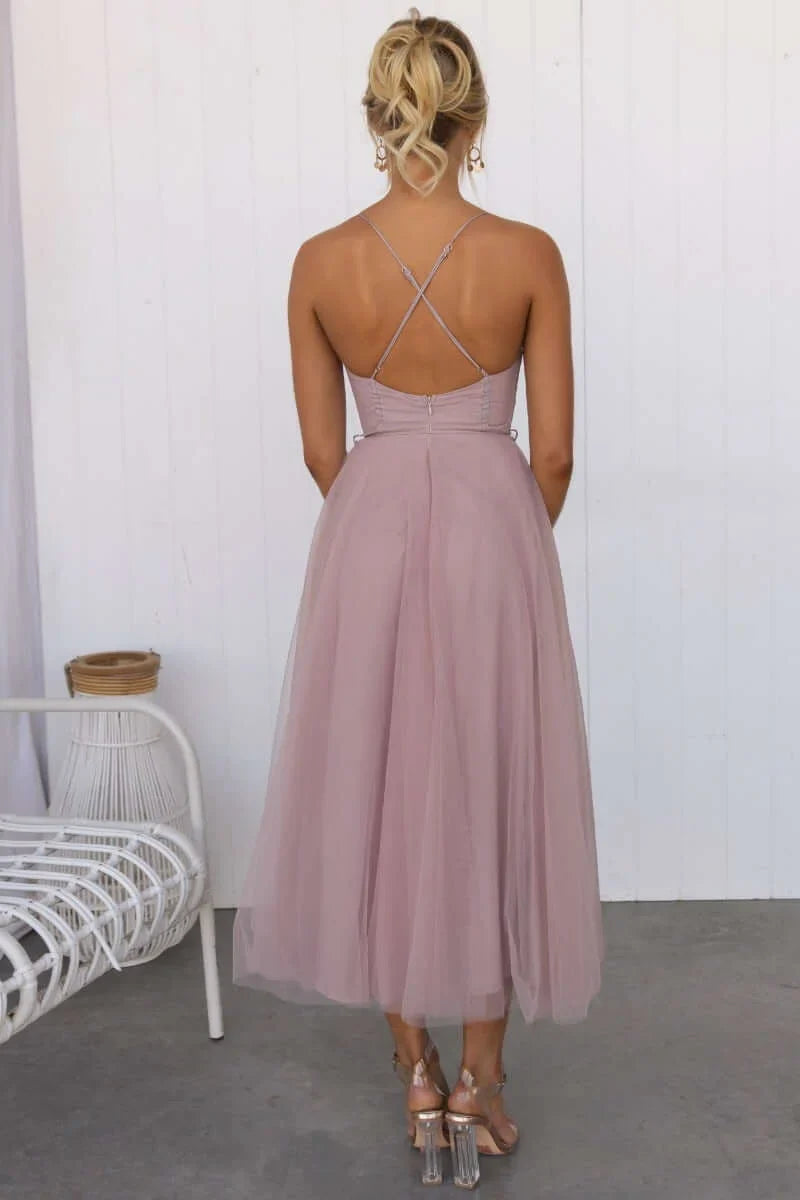 Robe Midi Corset Femme à Jupe en Tulle & Bretelles Spaghetti | Mariage Invitée Été - Hiverline