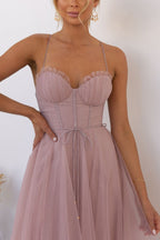 Robe Midi Corset Femme à Jupe en Tulle & Bretelles Spaghetti | Mariage Invitée Été - Hiverline