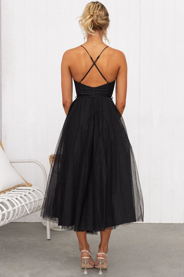 Robe Midi Corset Femme à Jupe en Tulle & Bretelles Spaghetti | Mariage Invitée Été - Hiverline