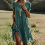 Robe Midi Florale Femme Col V Manches Courtes Bohème Décontractée Été Vacances Plage - Hiverline