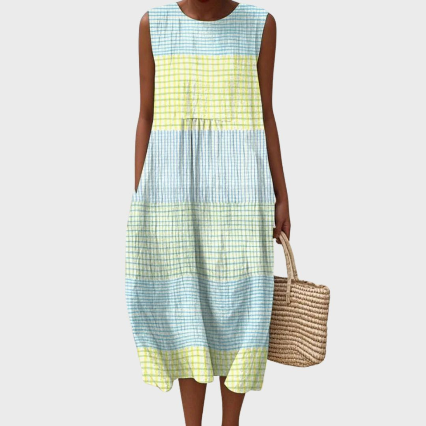 Robe Midi Sans Manches à Carreaux Femme Décontractée Été Plage - Hiverline