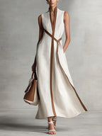 Robe Midi Sans Manches Femme Col V Coupe Ample Bureau Vacances Été - Hiverline