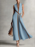 Robe Midi Sans Manches Femme Col V Coupe Ample Bureau Vacances Été - Hiverline