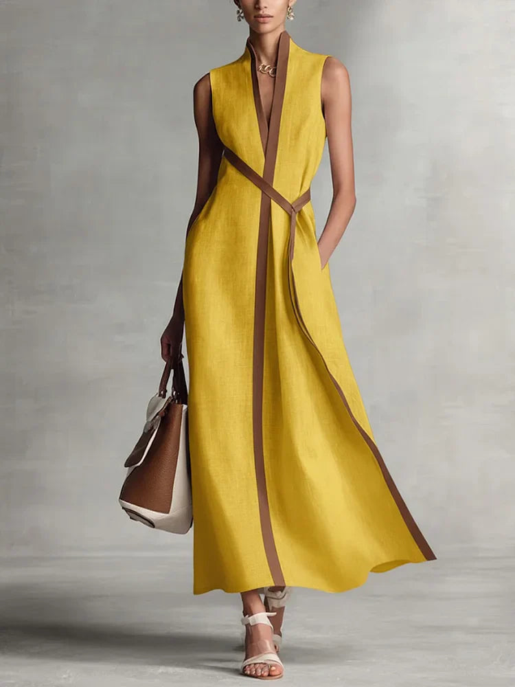 Robe Midi Sans Manches Femme Col V Coupe Ample Bureau Vacances Été - Hiverline