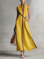 Robe Midi Sans Manches Femme Col V Coupe Ample Bureau Vacances Été - Hiverline