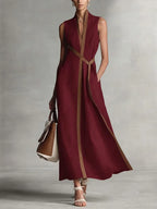 Robe Midi Sans Manches Femme Col V Coupe Ample Bureau Vacances Été - Hiverline