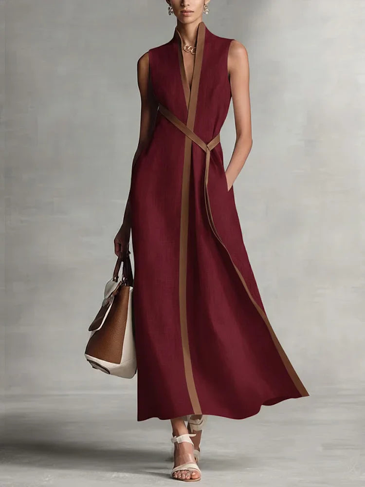 Robe Midi Sans Manches Femme Col V Coupe Ample Bureau Vacances Été - Hiverline