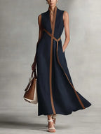 Robe Midi Sans Manches Femme Col V Coupe Ample Bureau Vacances Été - Hiverline