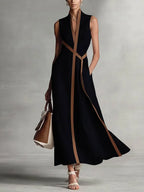 Robe Midi Sans Manches Femme Col V Coupe Ample Bureau Vacances Été - Hiverline