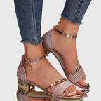 Sandales à Talons Bloc Femme Bride Cheville Dorée Soirée Casual - Hiverline
