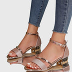 Sandales à Talons Bloc Femme Bride Cheville Dorée Soirée Casual - Hiverline