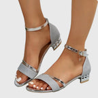 Sandales à Talons Bloc Femme Bride Cheville Dorée Soirée Casual - Hiverline