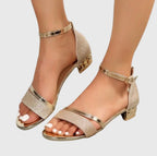 Sandales à Talons Bloc Femme Bride Cheville Dorée Soirée Casual - Hiverline