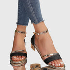 Sandales à Talons Bloc Femme Bride Cheville Dorée Soirée Casual - Hiverline
