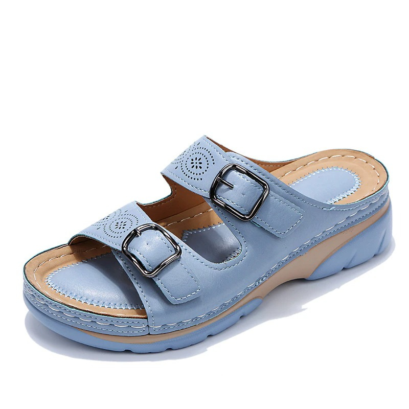 Sandales Compensées à Enfiler Femme Double Bride à Boucle Plateforme Casual Été Marche - Hiverline
