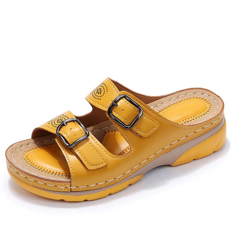 Sandales Compensées à Enfiler Femme Double Bride à Boucle Plateforme Casual Été Marche - Hiverline