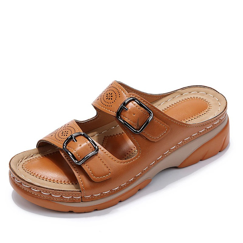 Sandales Compensées à Enfiler Femme Double Bride à Boucle Plateforme Casual Été Marche - Hiverline