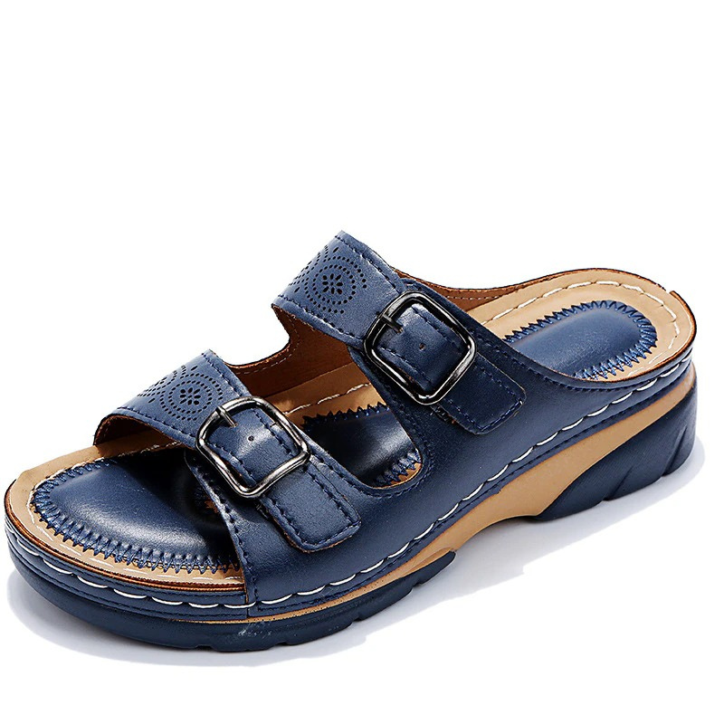 Sandales Compensées à Enfiler Femme Double Bride à Boucle Plateforme Casual Été Marche - Hiverline