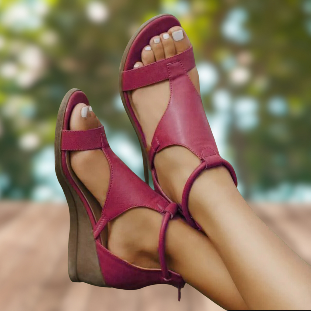 Sandales Compensées Femme Bout Ouvert Vintage Fermeture Velcro Casual Été - Hiverline