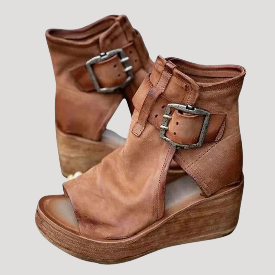 Sandales Compensées Femme Montantes Bout Ouvert à Boucles - Hiverline
