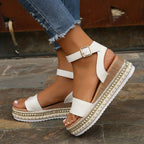 Sandales Femme à Plateforme Bride de Cheville Espadrille Été Vacances Plage Casual - Hiverline