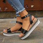 Sandales Femme à Plateforme Bride de Cheville Espadrille Été Vacances Plage Casual - Hiverline