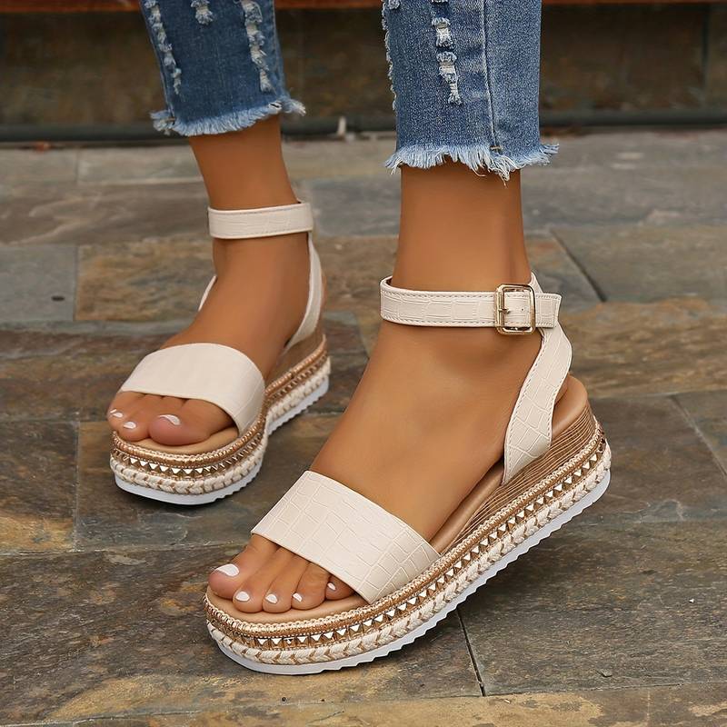 Sandales Femme à Plateforme Bride de Cheville Espadrille Été Vacances Plage Casual - Hiverline