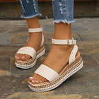 Sandales Femme à Plateforme Bride de Cheville Espadrille Été Vacances Plage Casual - Hiverline