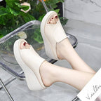 Sandales Femme à Talon Compensé Slip-On Cuir Casual Confort - Hiverline