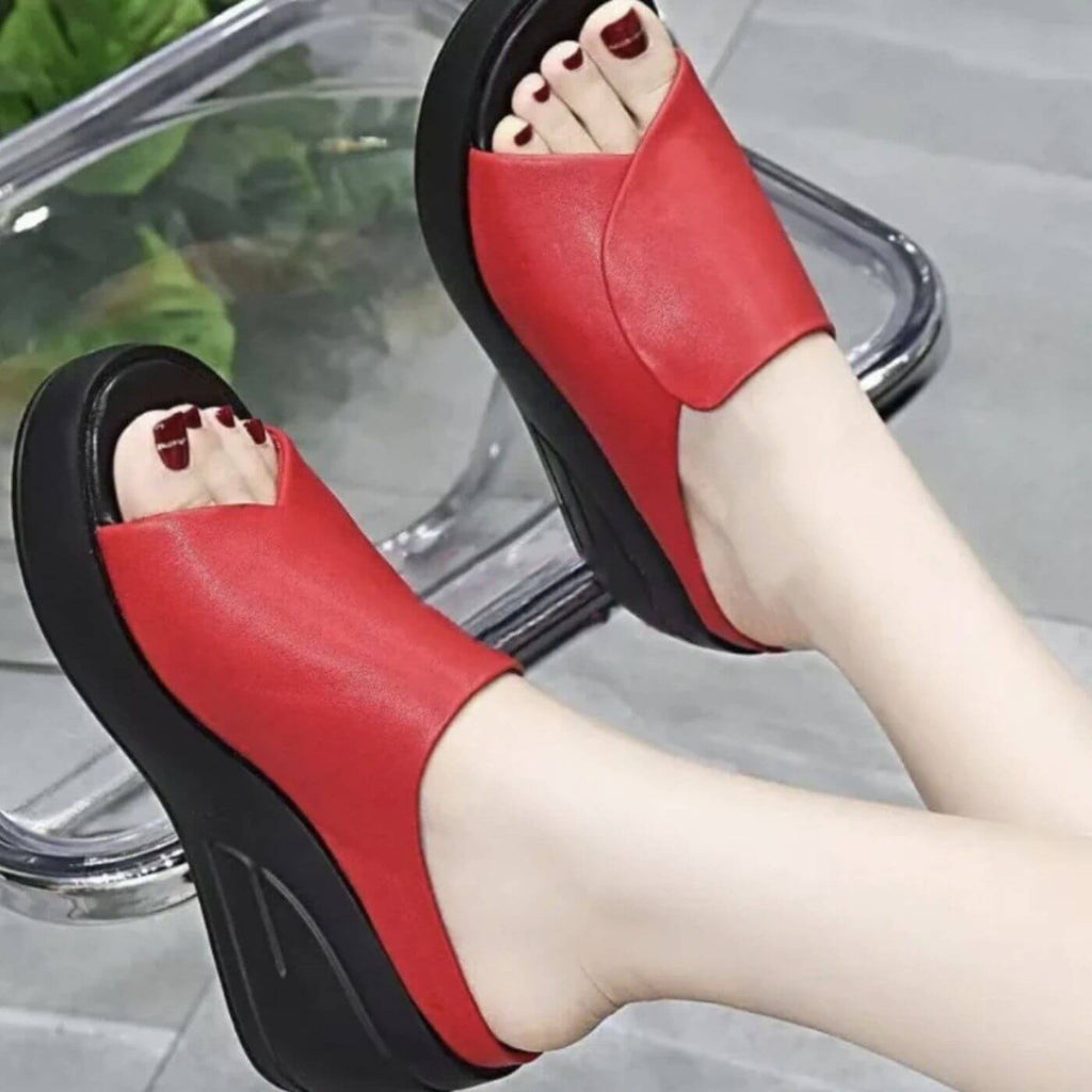 Sandales Femme à Talon Compensé Slip-On Cuir Casual Confort - Hiverline